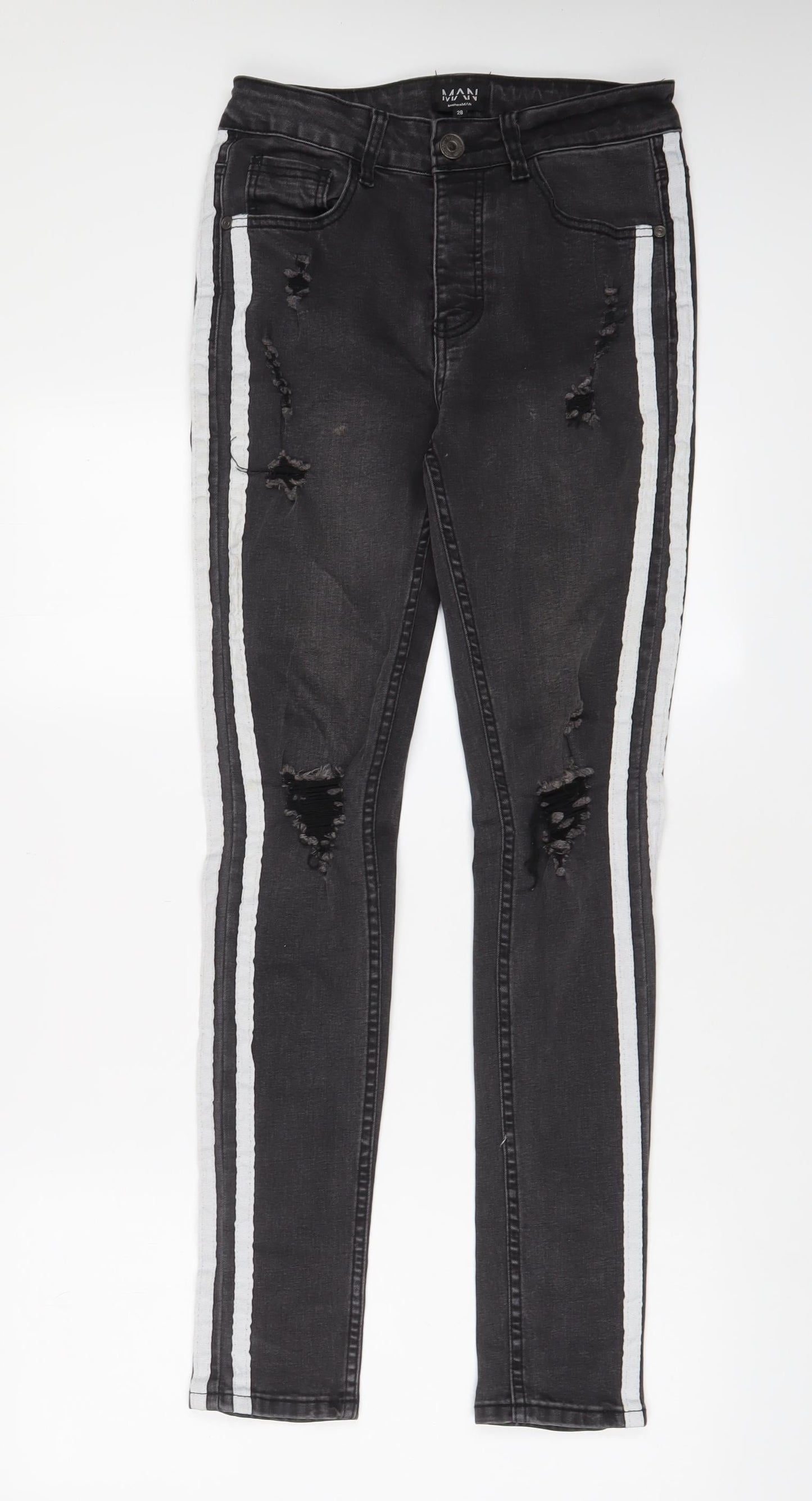Boohoo Mens Grey Cotton Skinny Jeans Size 28 in L30 in Regular Zip