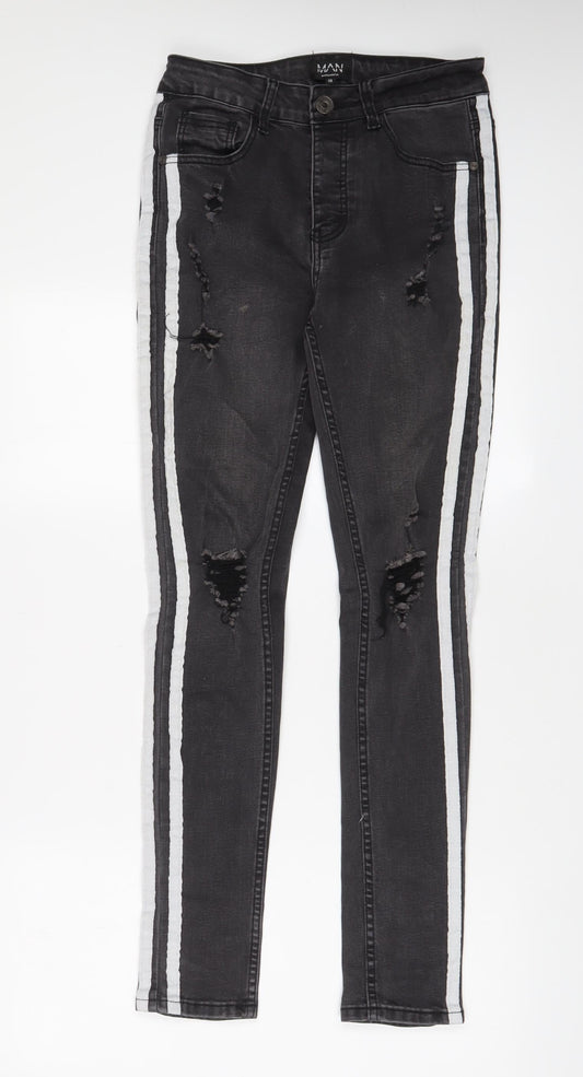 Boohoo Mens Grey Cotton Skinny Jeans Size 28 in L30 in Regular Zip