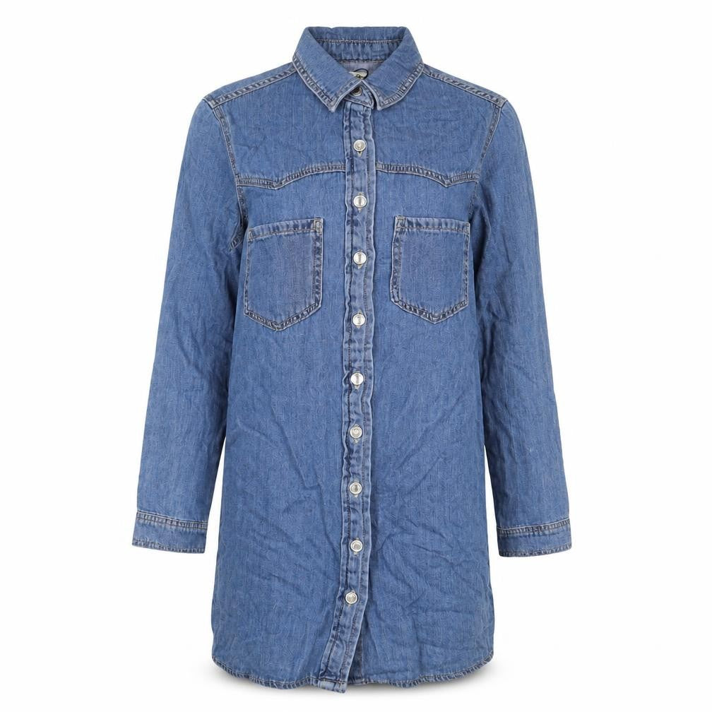 Denim & Co. Womens Blue Cotton A-Line Size 6 Collared Button