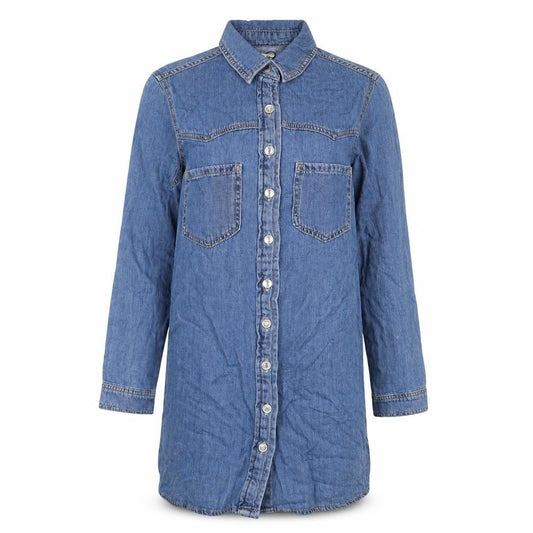 Denim & Co. Womens Blue Cotton A-Line Size 6 Collared Button