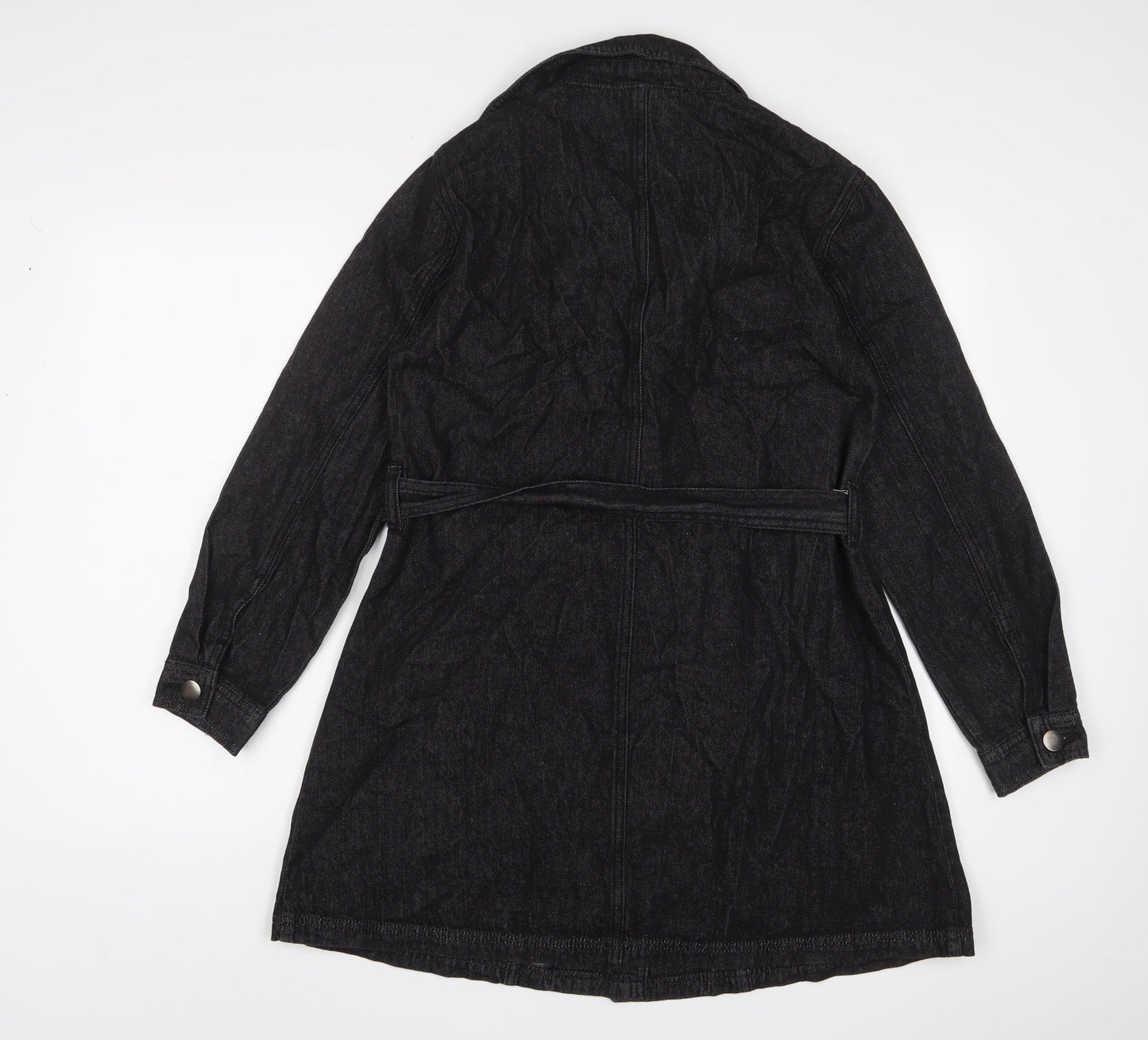 Allegra K Womens Black Cotton A-Line Size S V-Neck Button - Belted