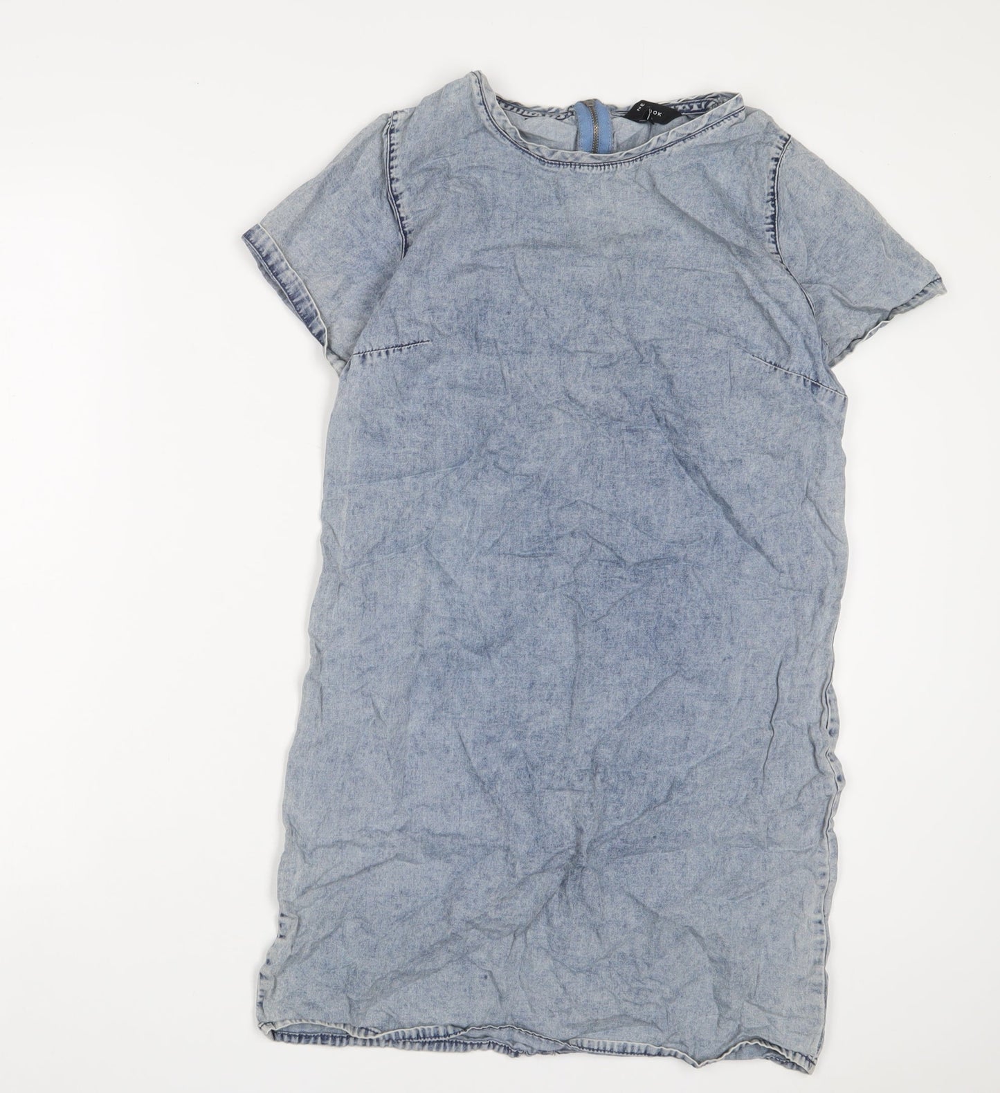 New Look Womens Blue Cotton A-Line Size 10 Crew Neck Zip