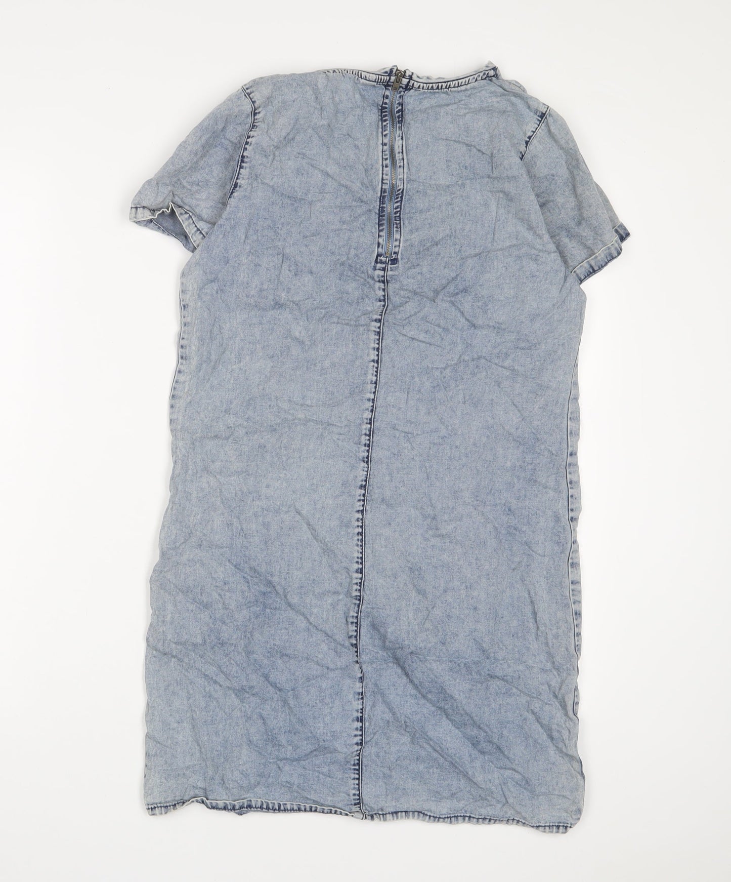 New Look Womens Blue Cotton A-Line Size 10 Crew Neck Zip