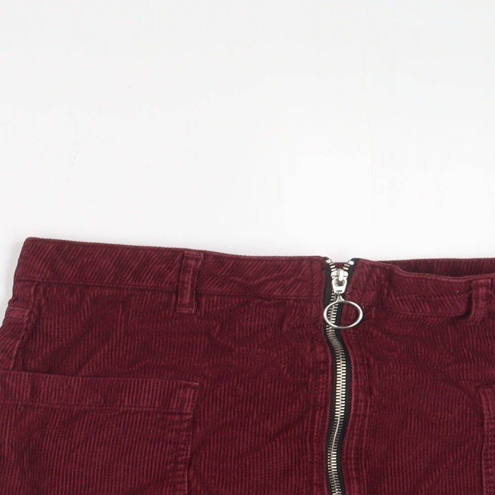 Topshop Womens Red Cotton A-Line Skirt Size 10 Zip