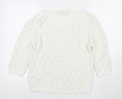 Next Womens White Round Neck Acrylic Pullover Jumper Size 8