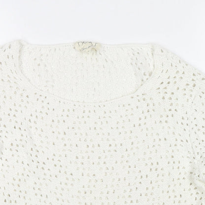 Next Womens White Round Neck Acrylic Pullover Jumper Size 8