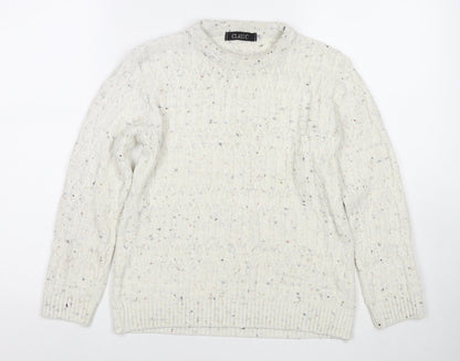 Classics Womens White Round Neck Acrylic Pullover Jumper Size L - Size L/XL