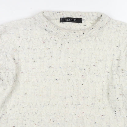 Classics Womens White Round Neck Acrylic Pullover Jumper Size L - Size L/XL
