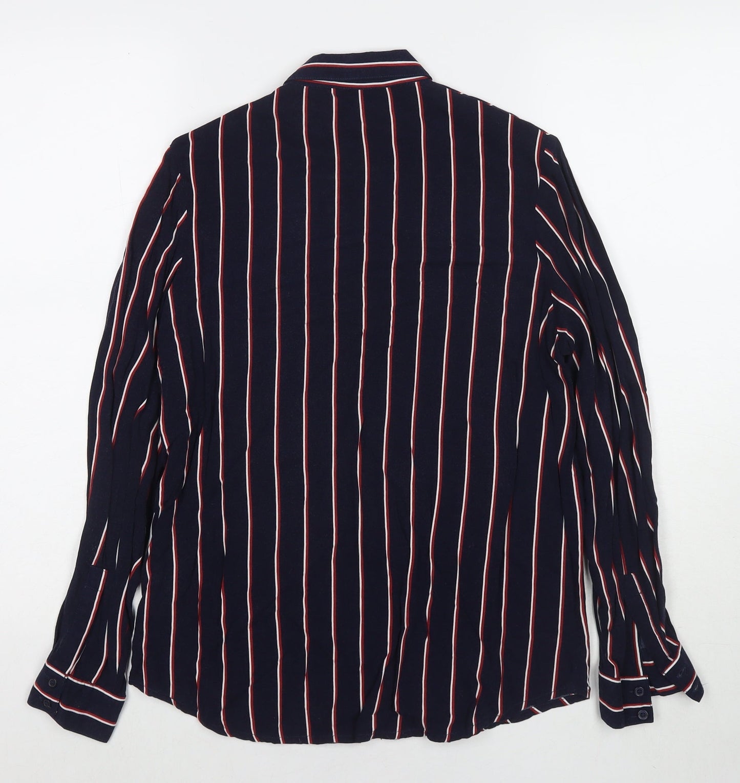 New Look Womens Blue Striped Viscose Basic Button-Up Size 10 Collared