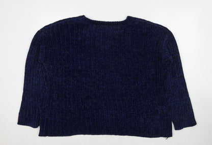 Back view of Red Herring women’s blue round neck polyester jumper, size UK 12
