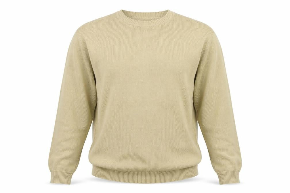 Casual Club Mens Beige Round Neck Cotton Pullover Jumper Size L Long Sleeve