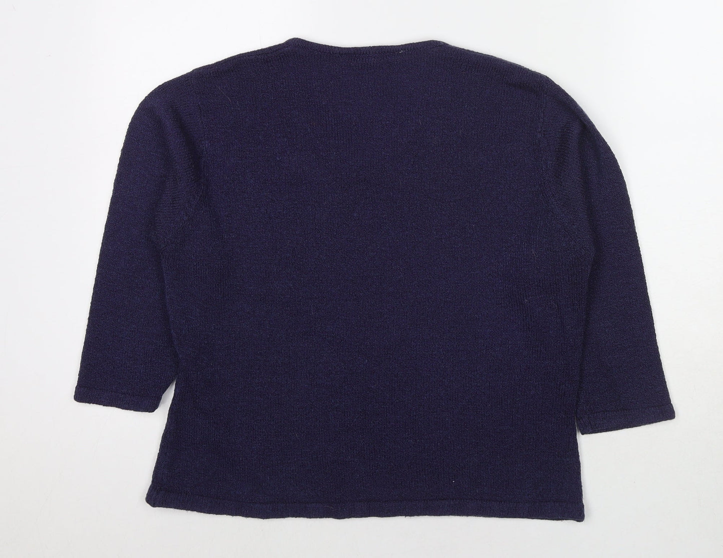 Carolyn Taylor Womens Blue V-Neck Acrylic Pullover Jumper Size M - Size M/L