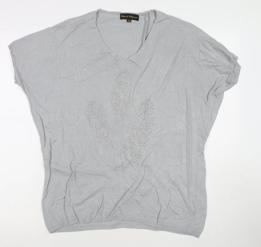 Frank Usher Womens Grey Viscose Tunic T-Shirt Size S Round Neck - Sequin Detail Flower Size S/M