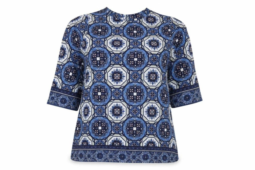 Marks & Spencer Womens Blue Round Neck Geometric Polyester Pullover Jumper Size 12
