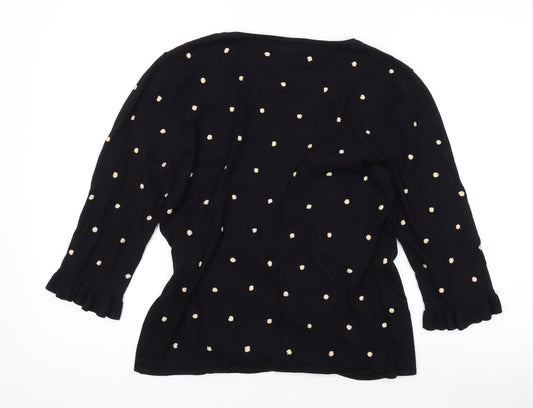Kaliko Womens Black V-Neck Polka Dot Viscose Wrap Jumper Size 12