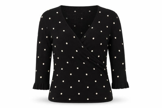 Kaliko Womens Black V-Neck Polka Dot Viscose Wrap Jumper Size 12