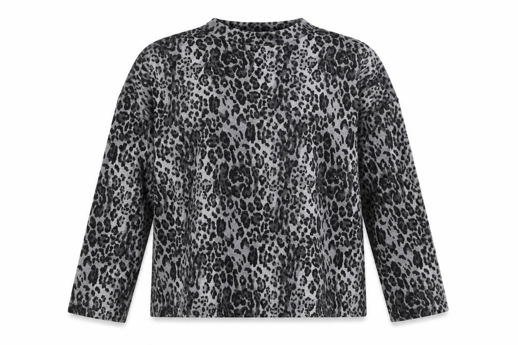 Marks & Spencer Womens Grey Mock Neck Animal Print Polyester Pullover Jumper Size 16 - Leopard Print