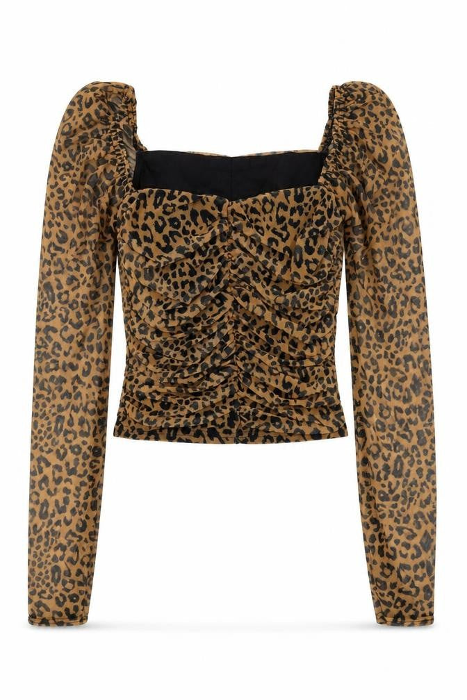 Missguided Womens Brown Animal Print Polyester Basic Blouse Size 6 Square Neck - Leopard Print