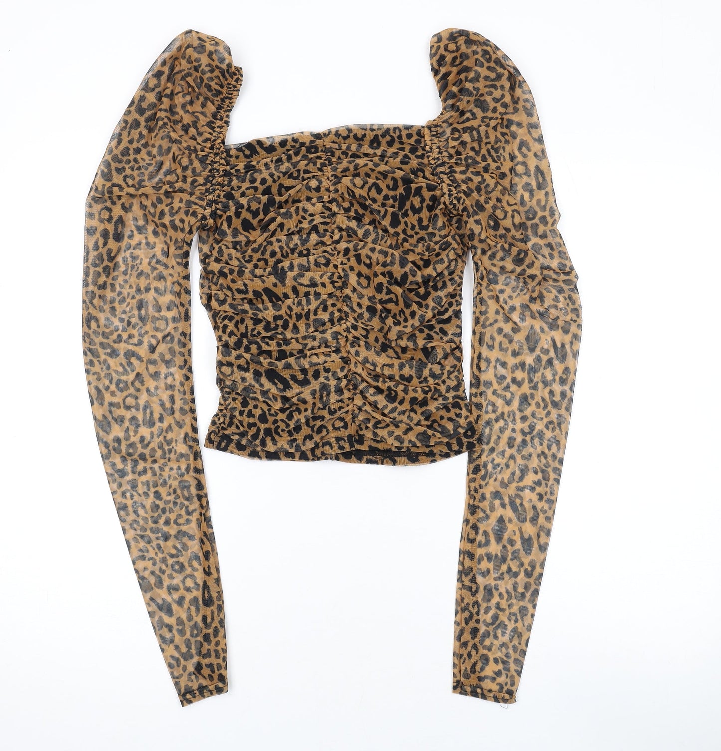 Missguided Womens Brown Animal Print Polyester Basic Blouse Size 6 Square Neck - Leopard Print