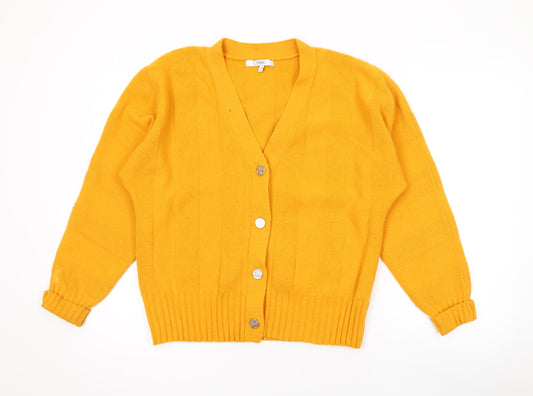 NEXT Womens Yellow V-Neck Acrylic Cardigan Jumper Size XS