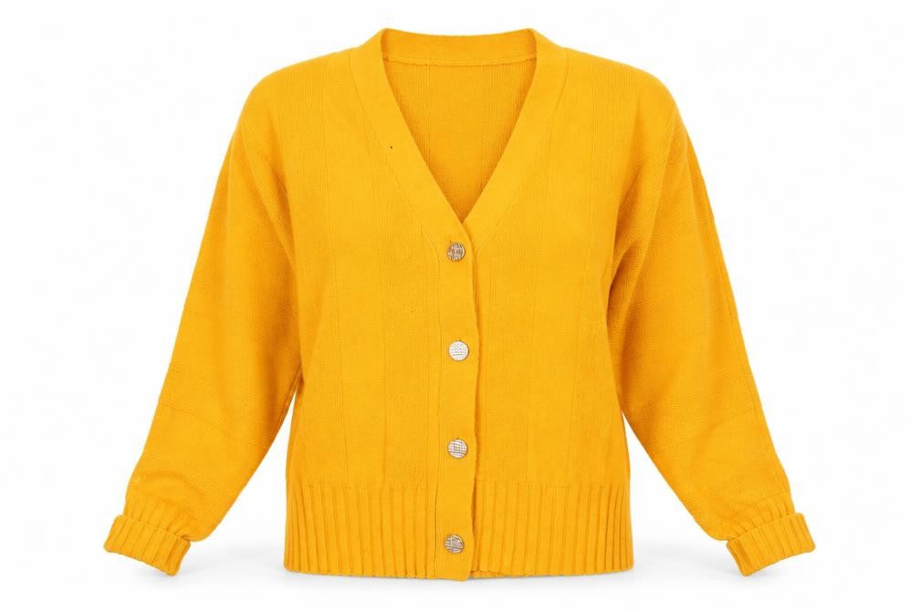 Next Womens Yellow V-Neck Acrylic Cardigan Jumper Size XS