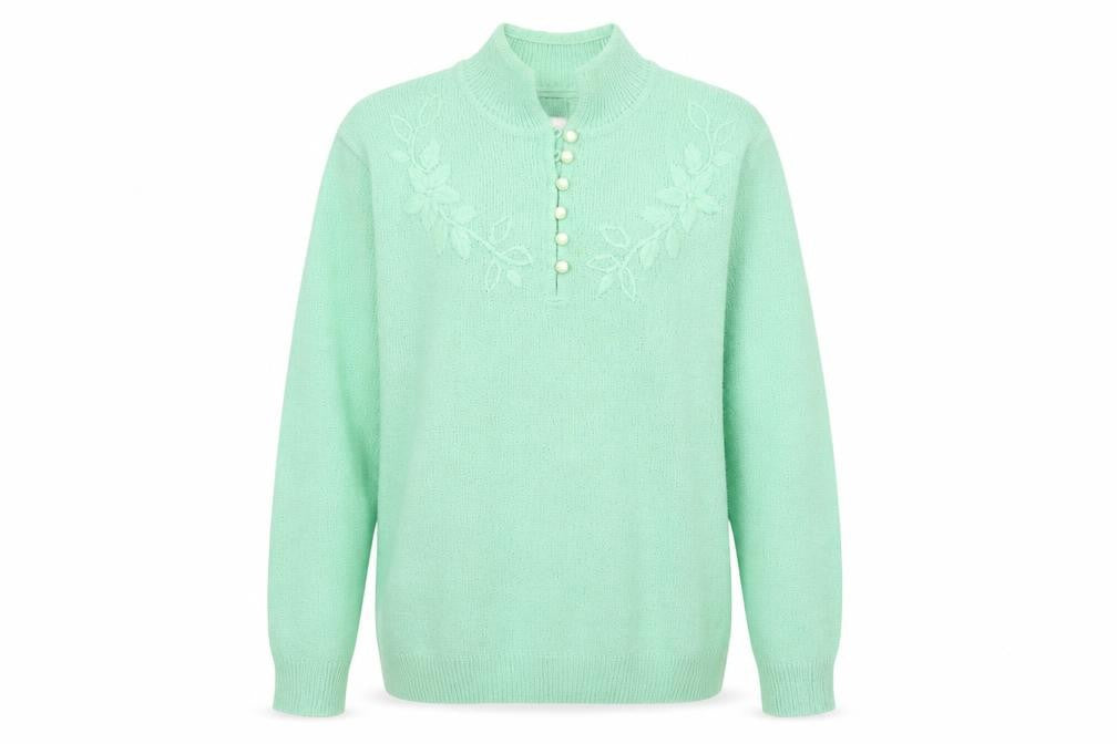 Charmance Womens Green V-Neck Acrylic Pullover Jumper Size 18