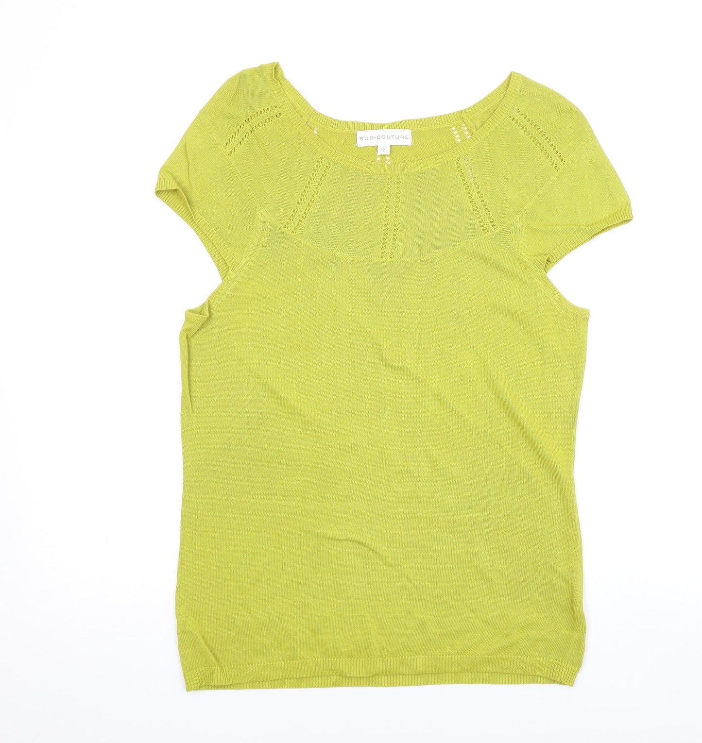 Sub-Couture Womens Green Viscose Basic T-Shirt Size 12 Round Neck