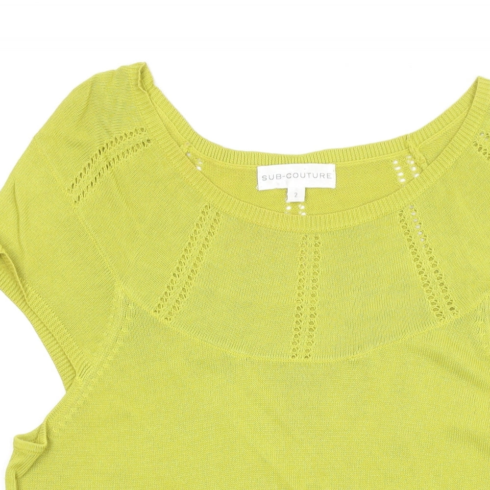 Sub-Couture Womens Green Viscose Basic T-Shirt Size 12 Round Neck