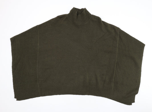 Oasis Womens Green Mock Neck Acrylic Cape Jumper Size M