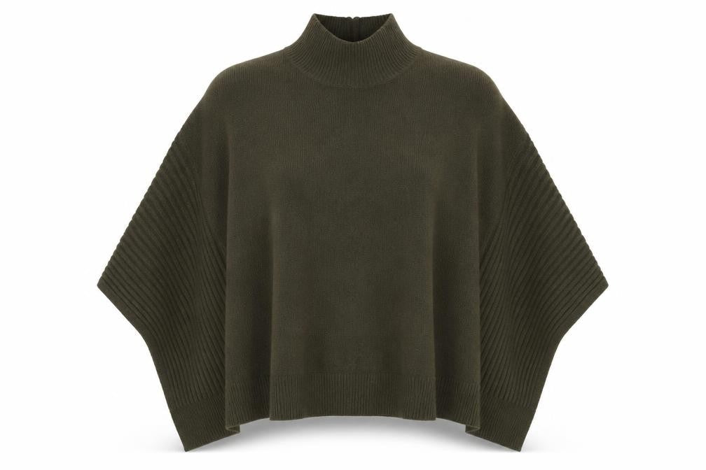 Oasis Womens Green Mock Neck Acrylic Cape Jumper Size M
