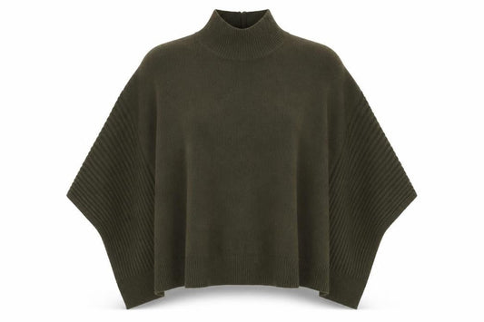 Oasis Womens Green Mock Neck Acrylic Cape Jumper Size M