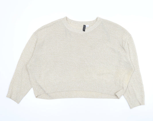 Divided by H&M Womens Beige Round Neck Acrylic Pullover Jumper Size L