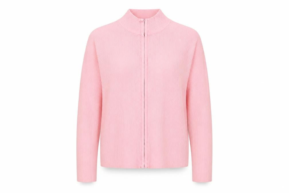 BHS Womens Pink Mock Neck Cotton Cardigan Jumper Size 14