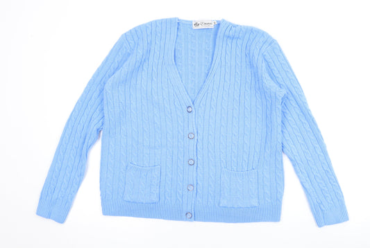 Emma Womens Blue V-Neck Acrylic Cardigan Jumper Size XS