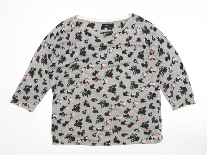 Next Womens Grey Round Neck Floral Cotton Pullover Jumper Size 10