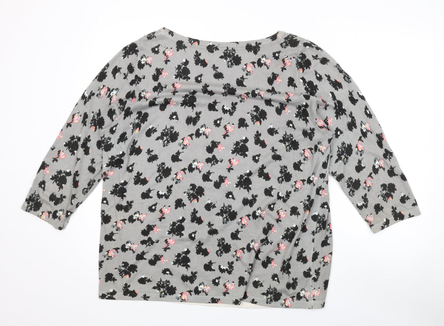 NEXT Womens Grey Round Neck Floral Cotton Pullover Jumper Size 10