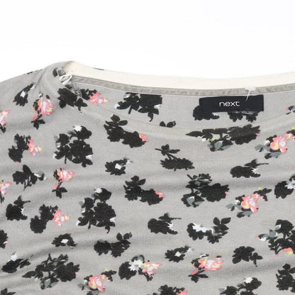 Next Womens Grey Round Neck Floral Cotton Pullover Jumper Size 10