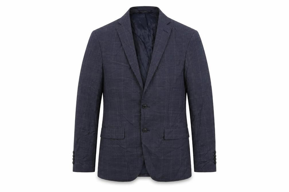 Marks & Spencer Mens Blue Check Polyester Jacket Suit Jacket Size 38 Regular