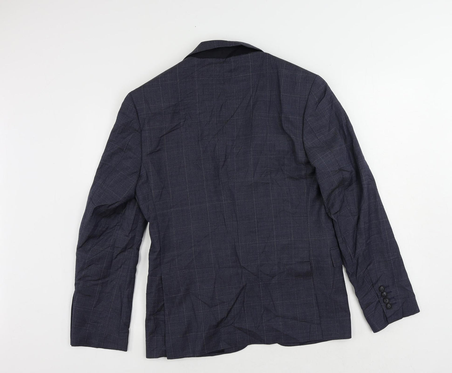 Marks and Spencer Mens Blue Check Polyester Jacket Suit Jacket Size 38 Regular