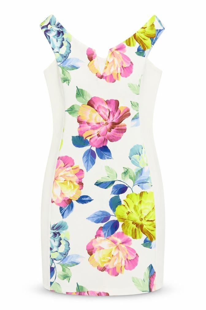 I-X London Womens White Floral Polyester Mini Size 12 V-Neck