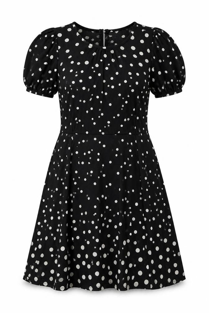 Oasis Womens Black Polka Dot Polyester A-Line Size L Boat Neck Button