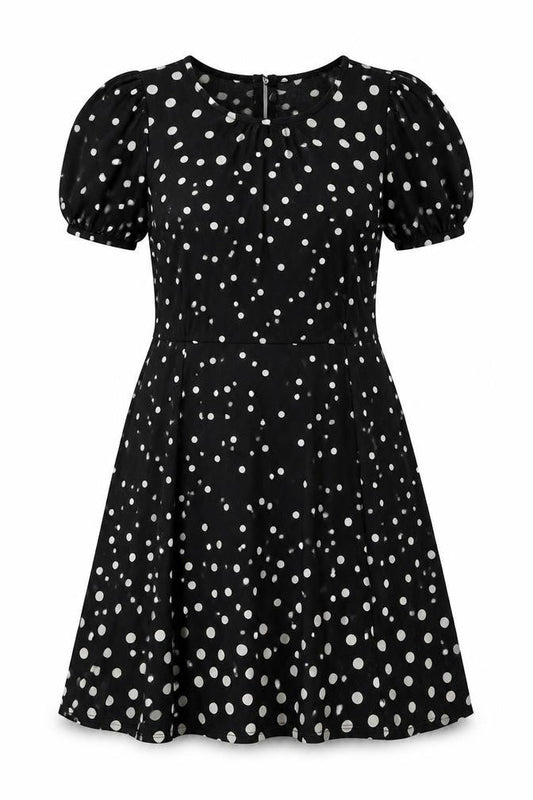 Oasis Womens Black Polka Dot Polyester A-Line Size L Boat Neck Button