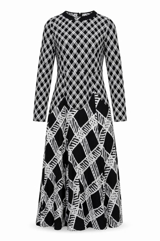 Oasis Womens Black Geometric Viscose Maxi Size 10 Mock Neck Zip