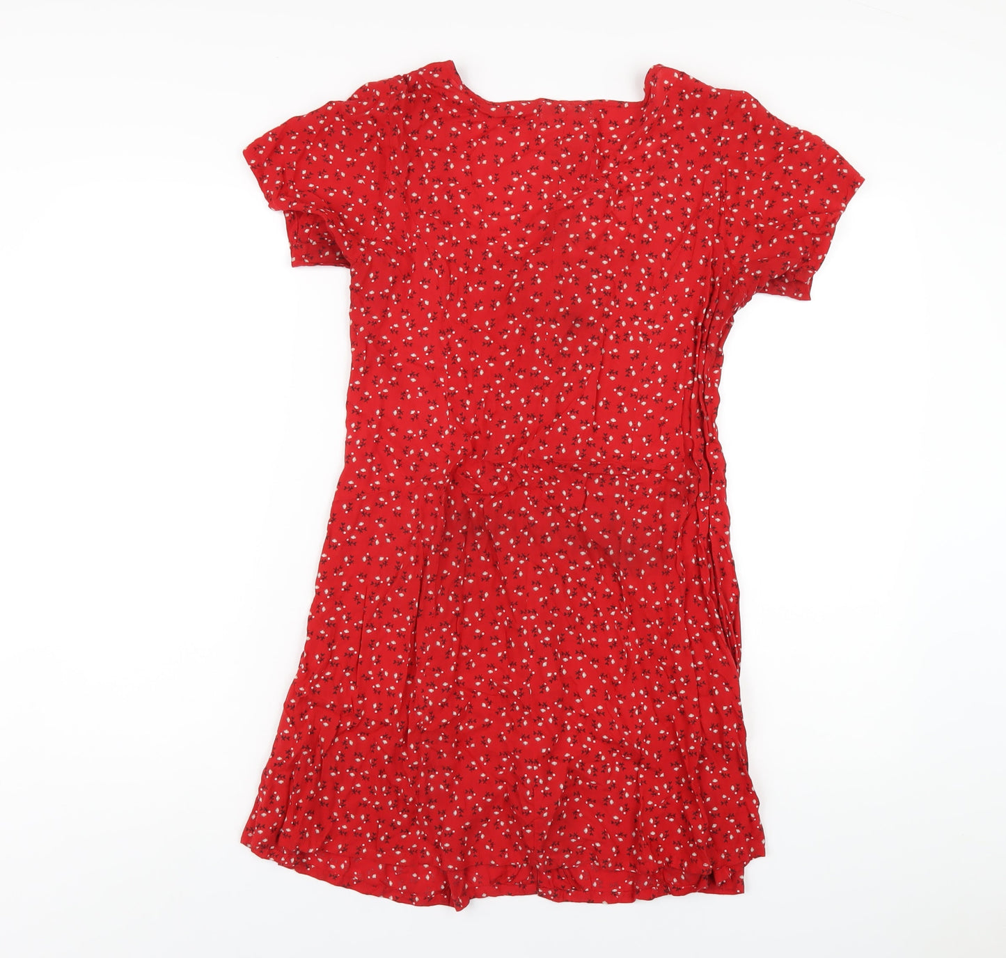 Bamboo Blonde Womens Red Floral Viscose A-Line Size 10 Scoop Neck Button