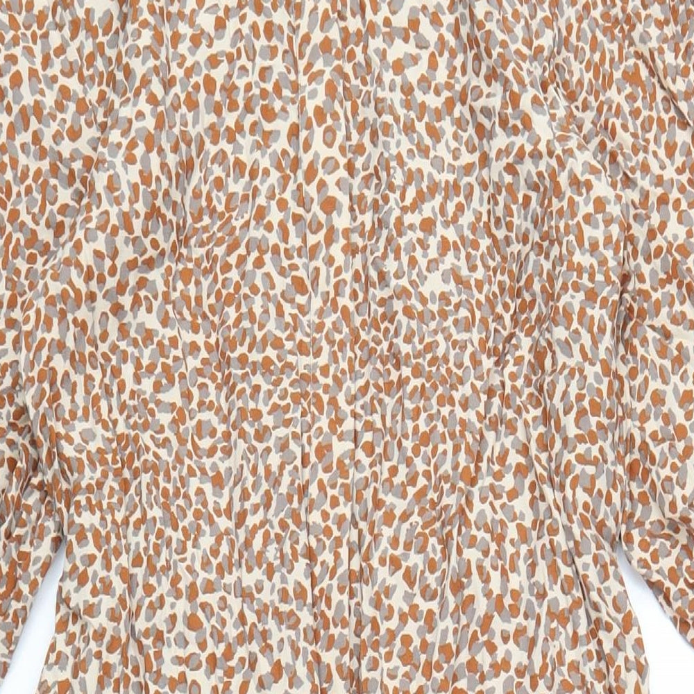 French Connection Womens Brown Geometric Viscose Sheath Size S Collared Button