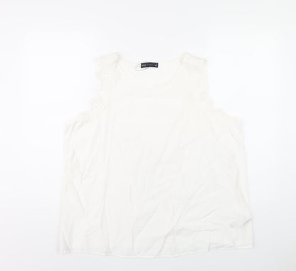 Marks & Spencer Womens White Viscose Basic Tank Size 20 Scoop Neck - Lace Trim