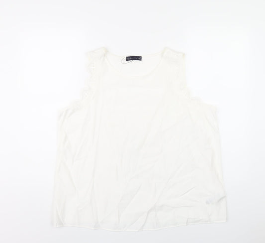 Marks and Spencer Womens White Viscose Basic Tank Size 20 Scoop Neck - Lace Trim