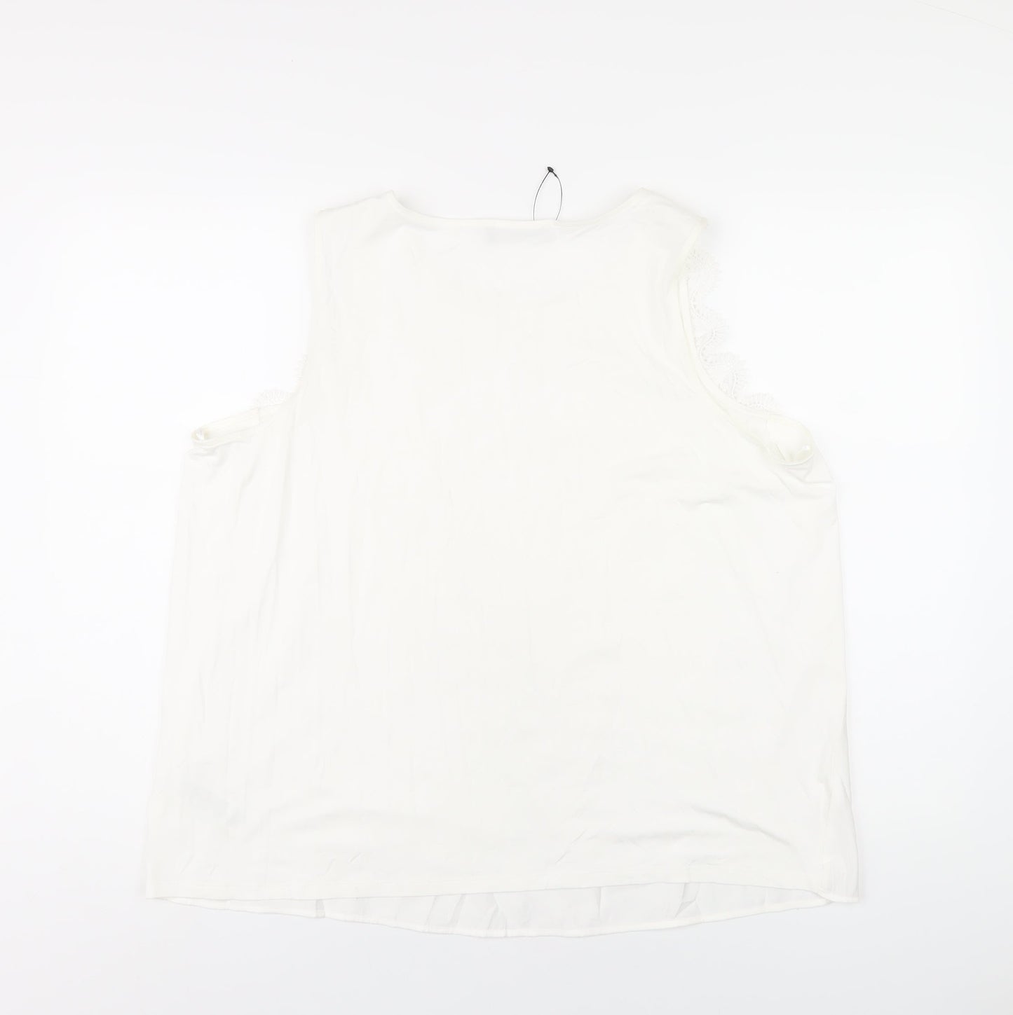 Marks and Spencer Womens White Viscose Basic Tank Size 20 Scoop Neck - Lace Trim