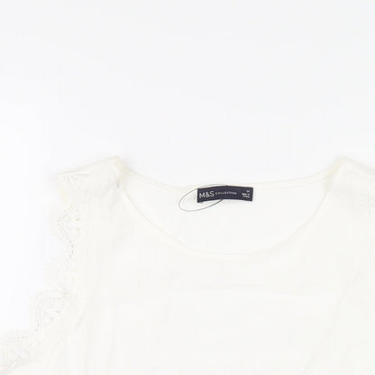 Marks & Spencer Womens White Viscose Basic Tank Size 20 Scoop Neck - Lace Trim
