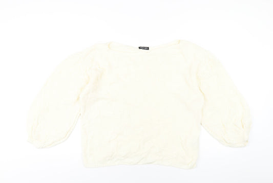 Nasty Gal Womens Ivory Round Neck Acrylic Pullover Jumper Size S